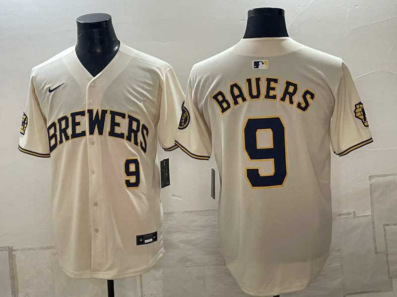 Men Milwaukee Brewers #9 Bauers cream Nike 2026 World Series MLB jersey 102302
